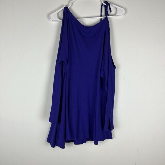 FREE PEOPLE Sz XS CLEAR SKIES ASYMMETRIC HEM COLD SHOULDER TUNIC VIOLET … - Picture 3 of 6